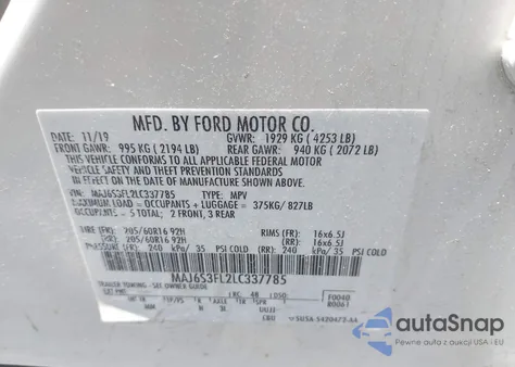 2020 Ford Ecosport S из США, поврежденный, VIN MAJ6S3FL2LC337785